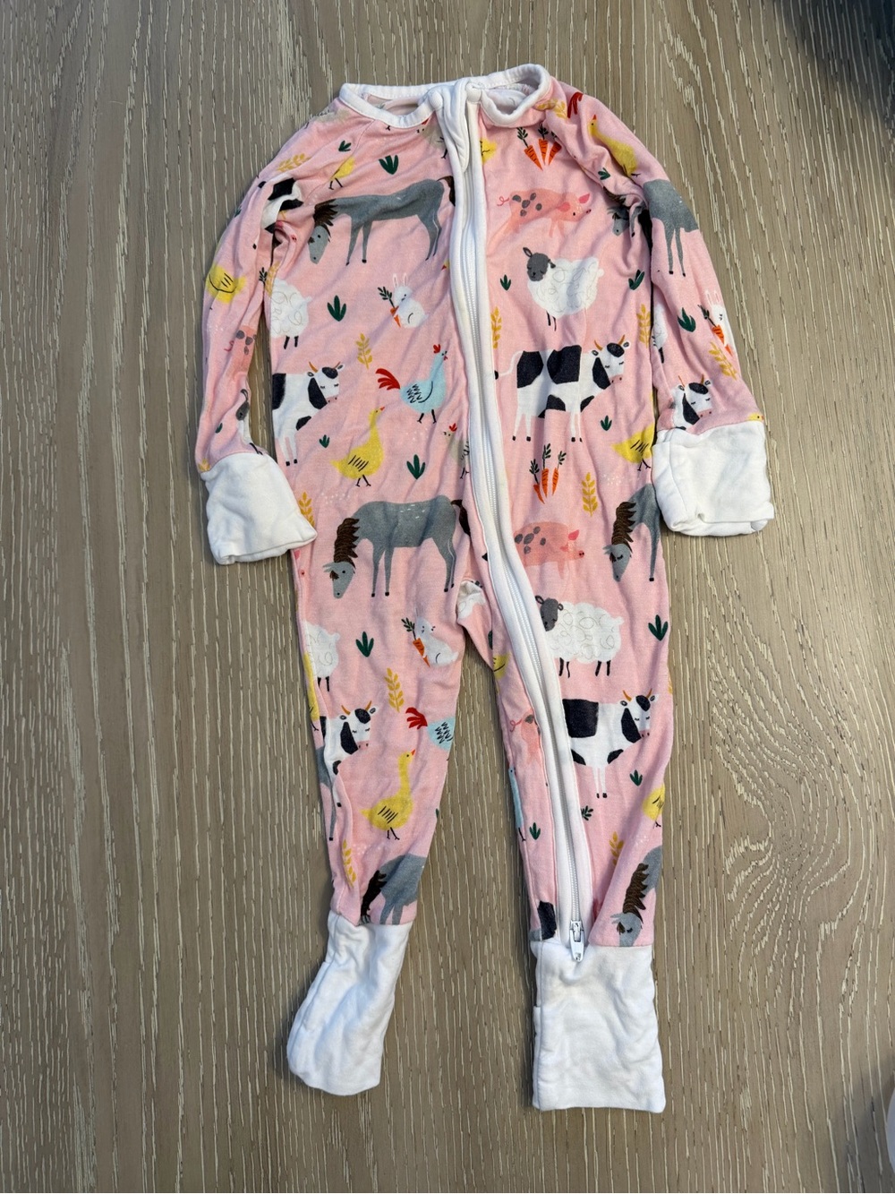 Little Sleepies Pink Farm Animals Footed Pajamas